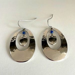 Oval Earrings with Blue Bead